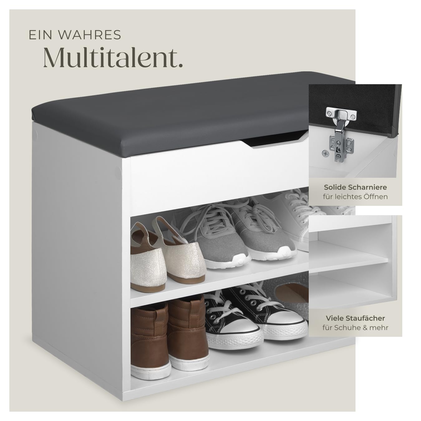 tectake® Schuhschrank mit Sitzbank, Schuhregal, Sitzbank mit Stauraum, Garderobe, Garderobenschrank, Schuhbank mit Sitzfläche, Sitzkissen Bank, Kommode Flur