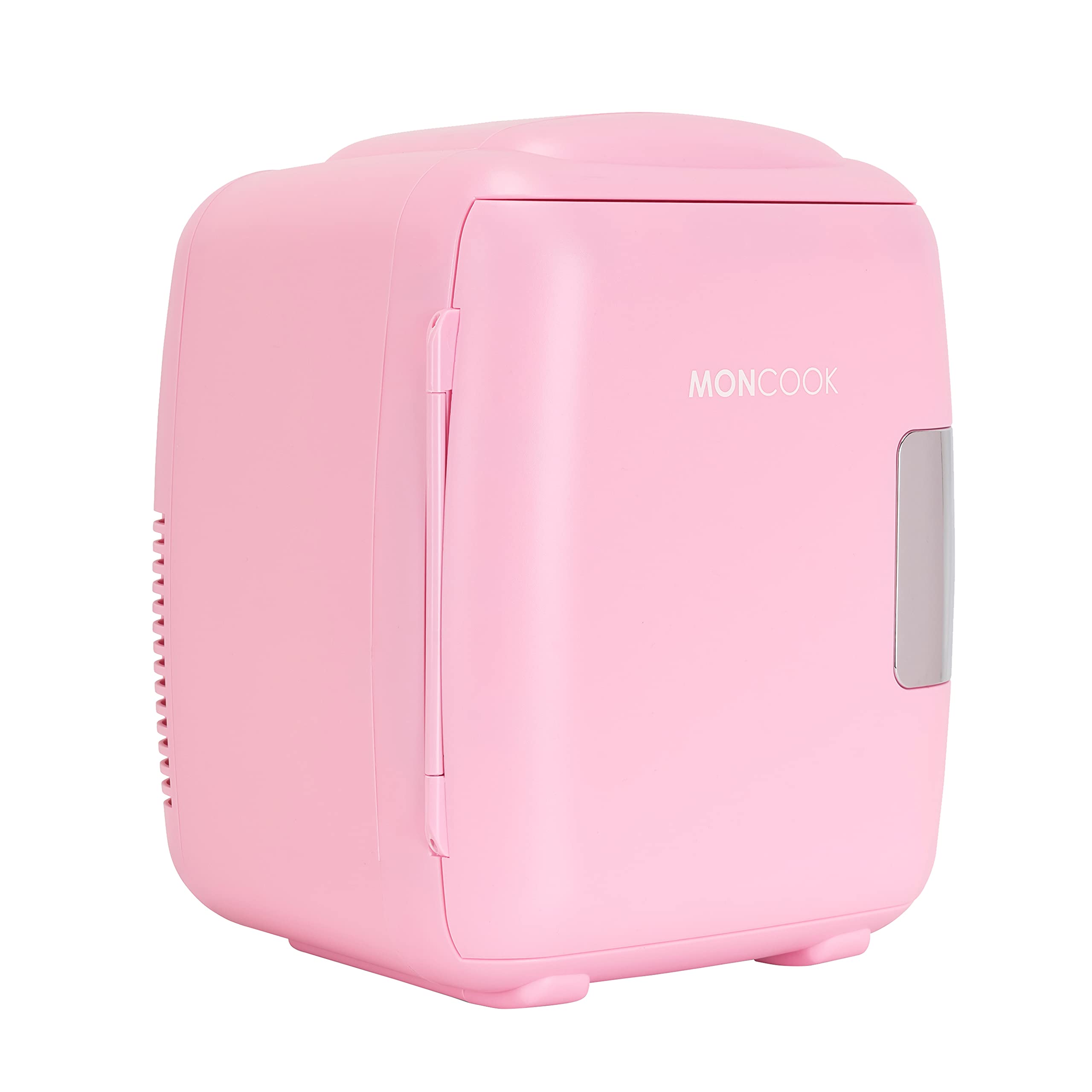 MONCOOK Mininevera para Dormitorio - Pantalla Led - Minifrigorifico con Puerta De Cristal para Productos De Belleza, Alimentos Y Bebidas - Funcion De Enfriamiento Y Calentamiento 9L - Mono Rosa