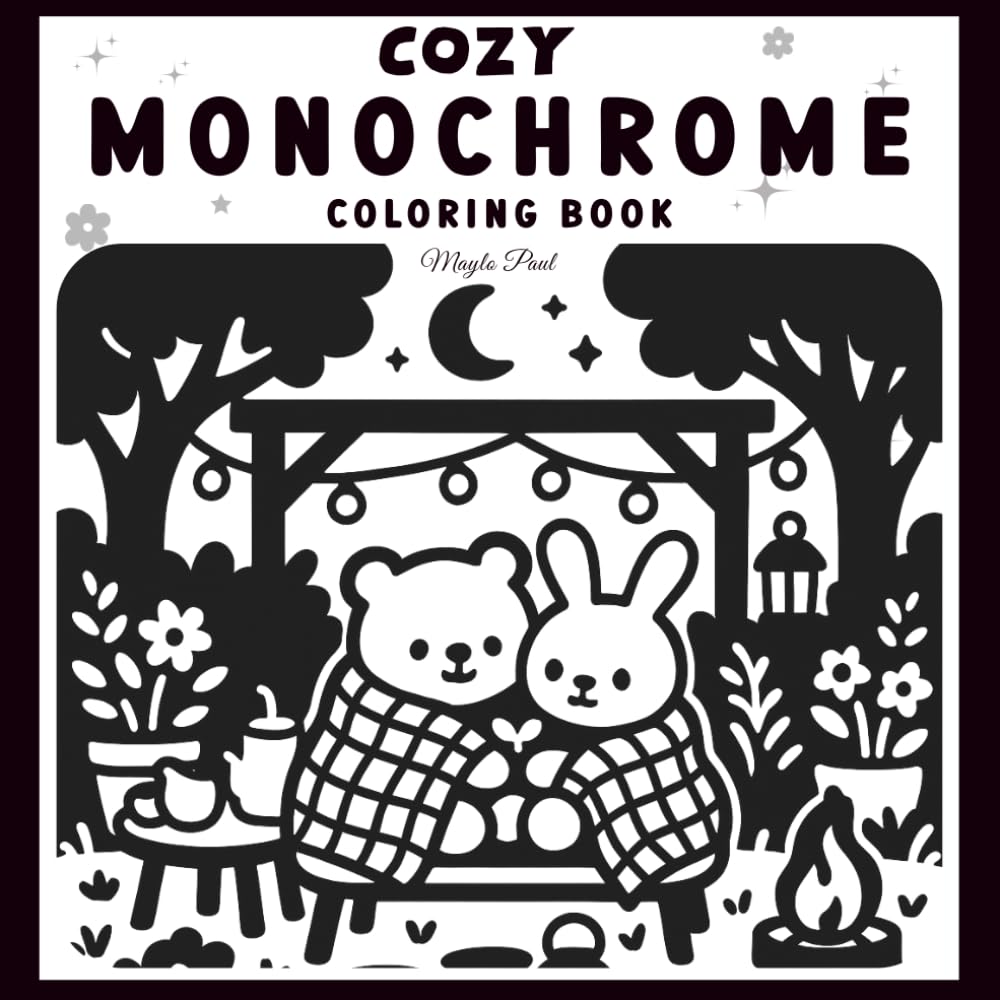 Cozy Monochrome Coloring Book: Hygge Scenes for Relaxation and Fun — Use Just One Color, One Pen (Black Monochrome) — For Adults & Teens