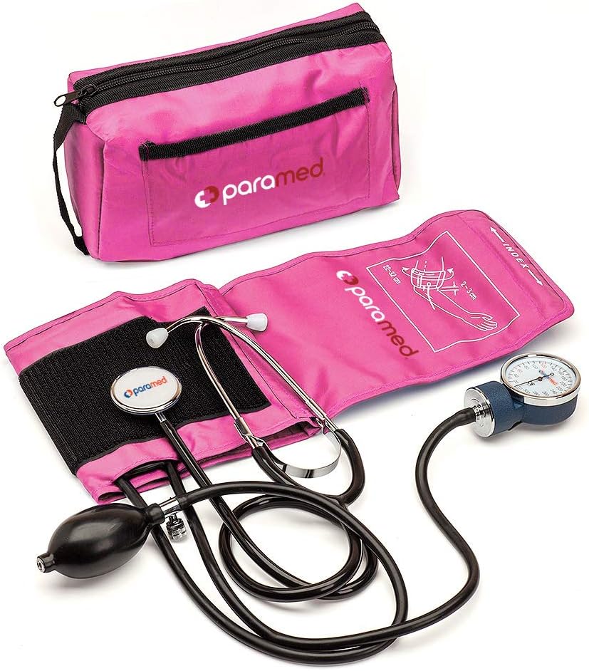 Aneroid Sphygmomanometer with Stethoscope – Manual Blood Pressure Cuff with Universal Cuff 8.7-16.5" and D-Ring – Carrying Case in The kit – Pink