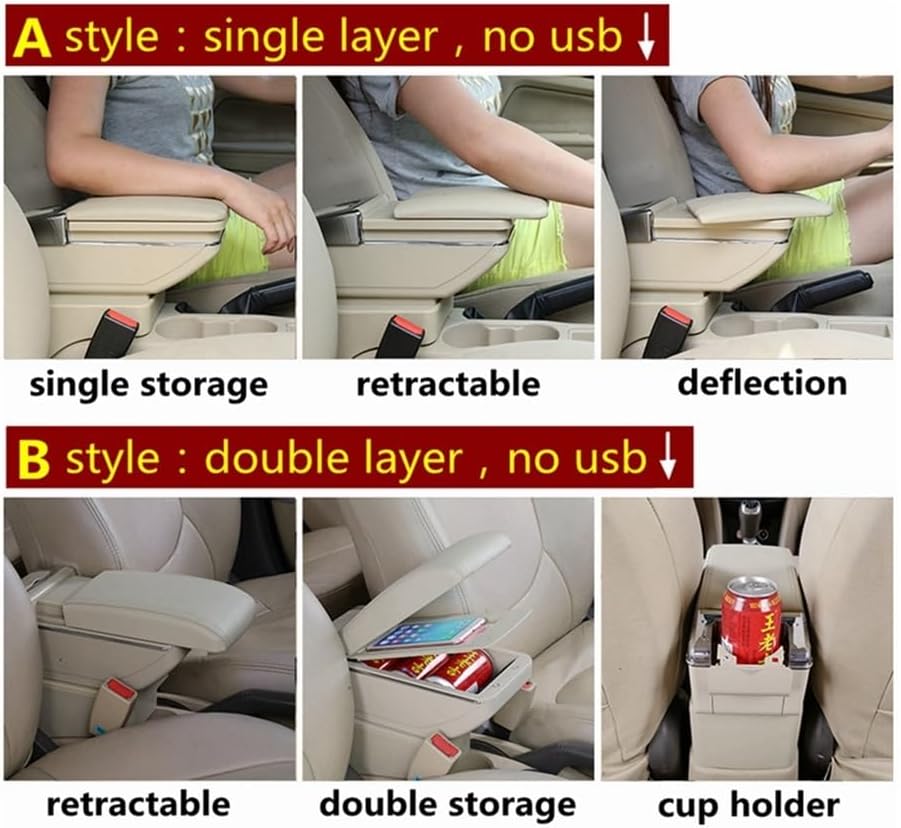 センターコンソール二層収納ボックス プジョー 307 中央コンソール収納ボックス中央ストアコンテンツボックスカップホルダー車のアーム