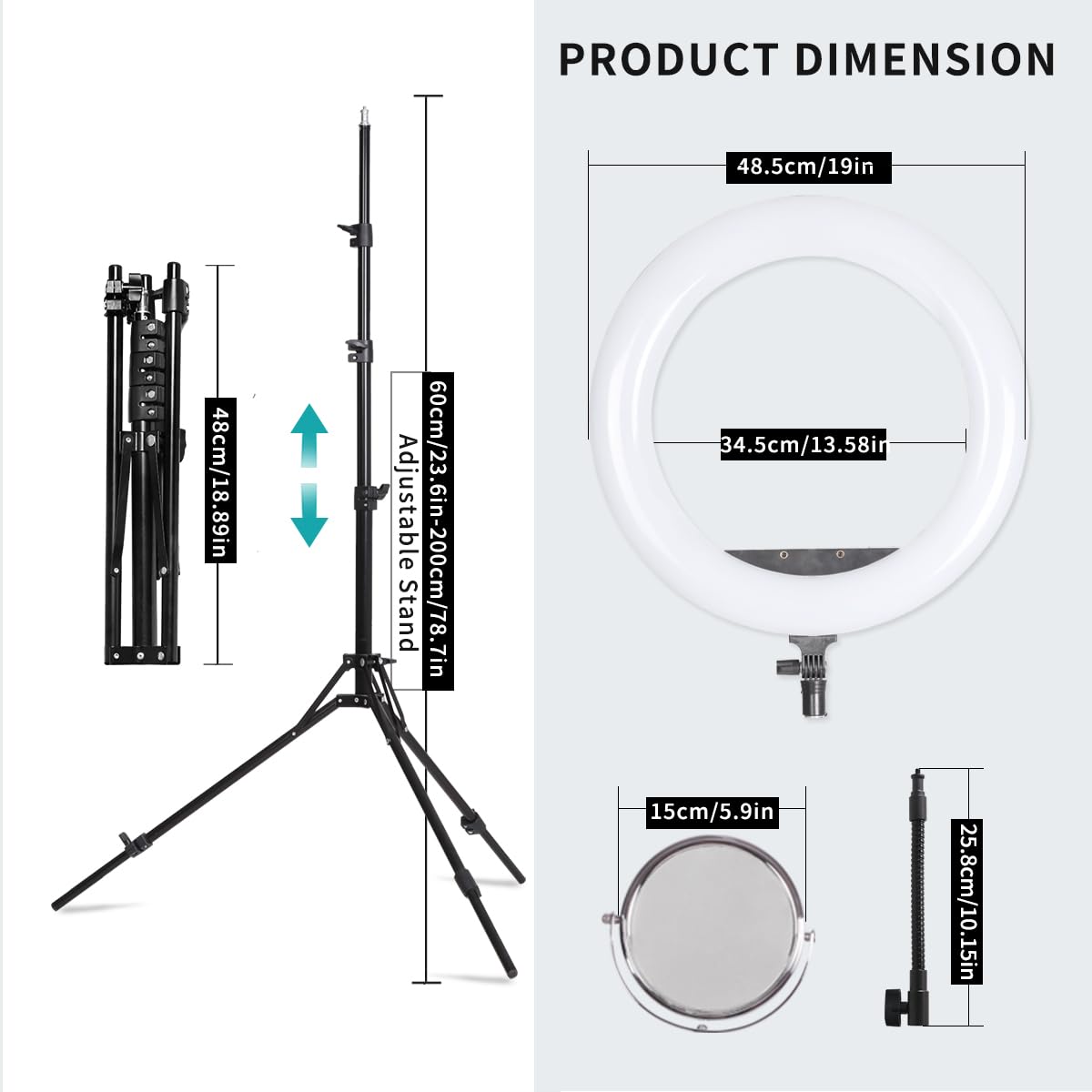 Zestaw oświetlenia LED 48,3 cm do fotografii portretowej w studiu, nagrywanie wideo YouTube, transmisja na żywo, tatuaż brwi, piękno rzęs, makijaż i oświetlenie