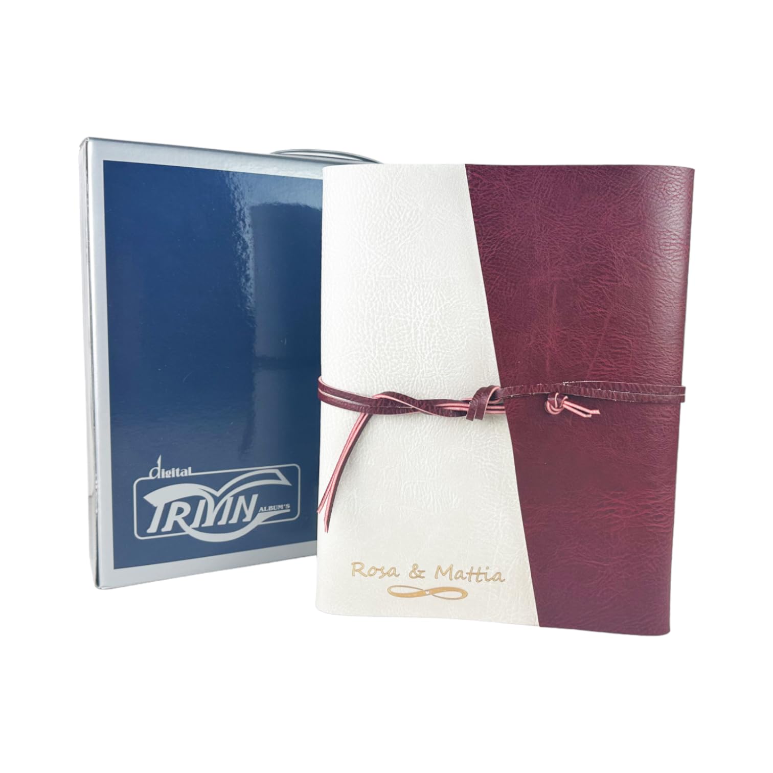 Álbum de fotos – Double Vintage – piel sintética personalizable con grabado. Ideal para bodas, aniversarios y eventos (con grabado, polar - rojo)