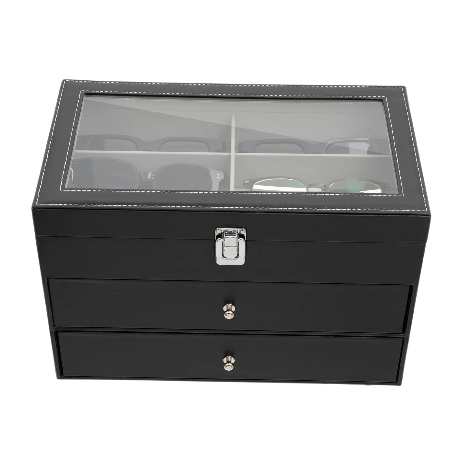 Uhrenbox, Display Uhren- und Sonnenbrillen-Schmuckbox, 12 Uhrenbox-Schmucketui und 12 Slots Sonnenbrillen-Organizer, Brillenetui Uhren- und Sonnenbrillen-Box für Herren Damen