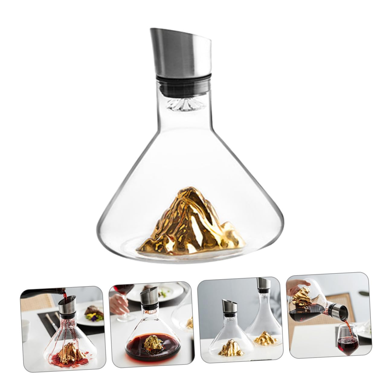 FOMIYES Decanter Funzionalità e Cristallo Colore in 1500ml per Design Oro di Aerazione e Decantazione, per Occasioni Speciali