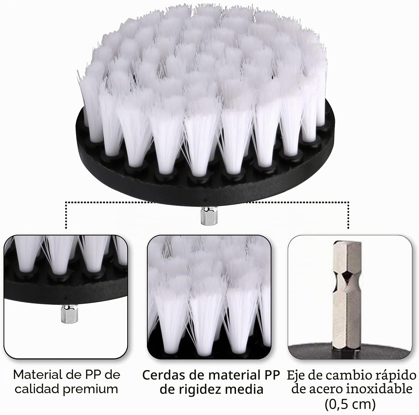 Escova de Broca Elétrica, 5PCS Eléctrico Cepillos Taladro Multifuncionales, Coche Limpieza Kit para Limpiar Paredes, Baño, Cocina, Tapiceria Coche, Piso Azulejo, Esquinas, Terraza (Bianco)