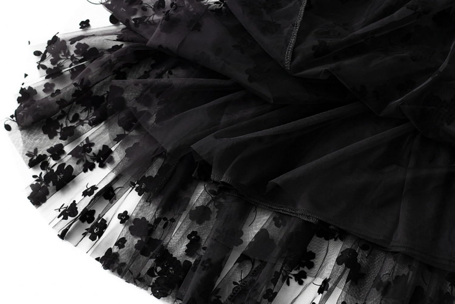 Women's Elastic High Waist Tulle Ruffle 3D Pleated A-Line Swing Midi Skirt - Image 5