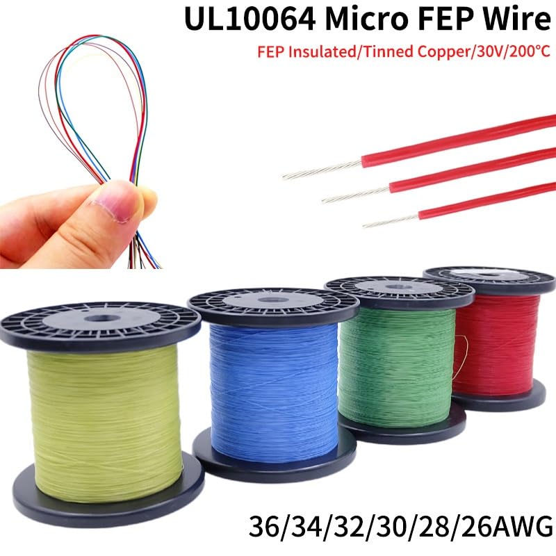 100 Metri/rotolo UL10064 Filo FEP 40/36/34/32/30/28/26AWG PTFE Plastica Ultra Fine Micro Litz Fili Saldatura Cavo In Rame Ad Alta Conducibilità (Color : Red, Size : 40AWG)
