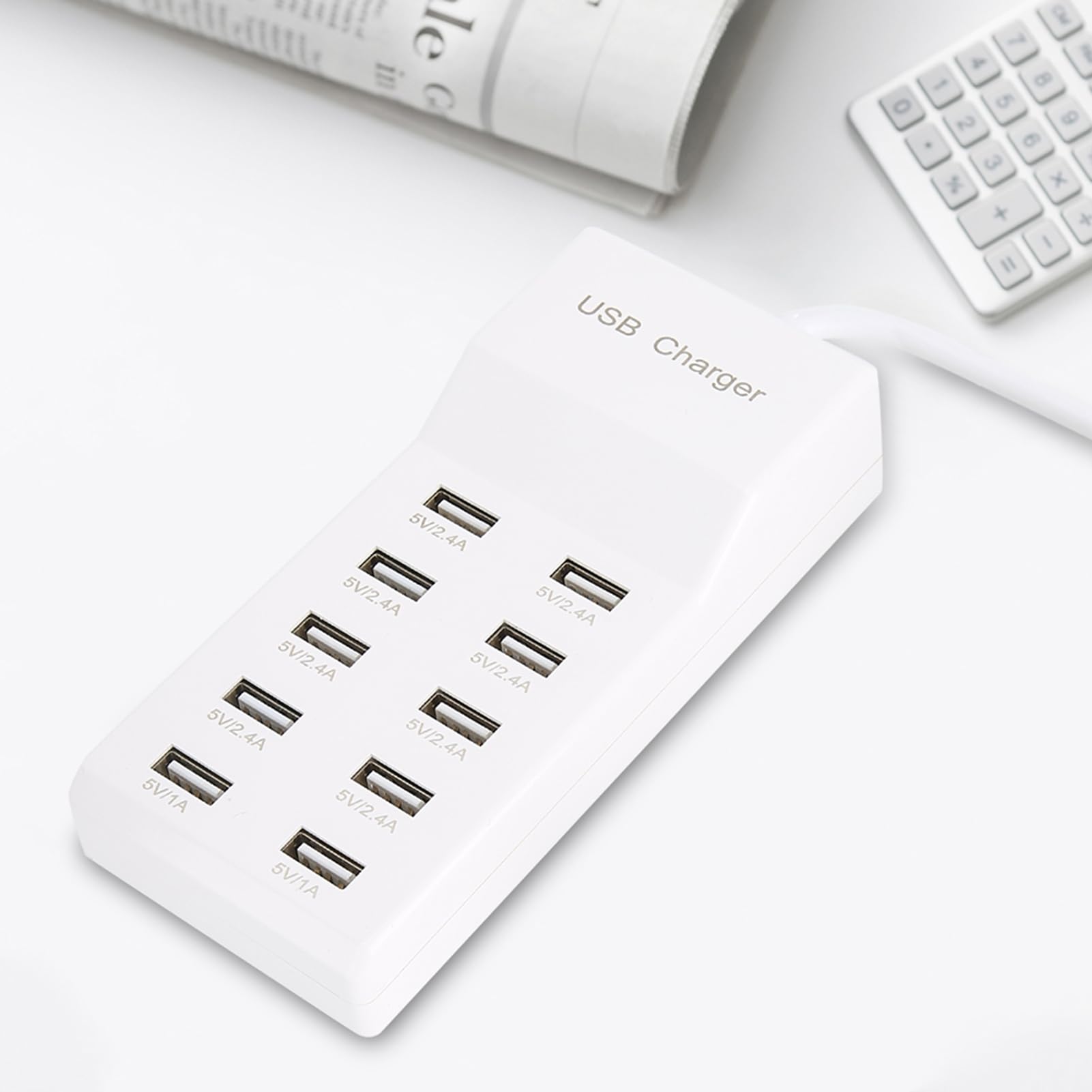 VBESTLIFE Chargeur USB, Adaptateur de Rapide, Chargeur d'USB de 10 Ports(5V ~ 2,4A x 2, 2,1A x 4, 1A x 4) Chargeur Compatible avec Les Appareils Alimentés par USB 5V(EU)