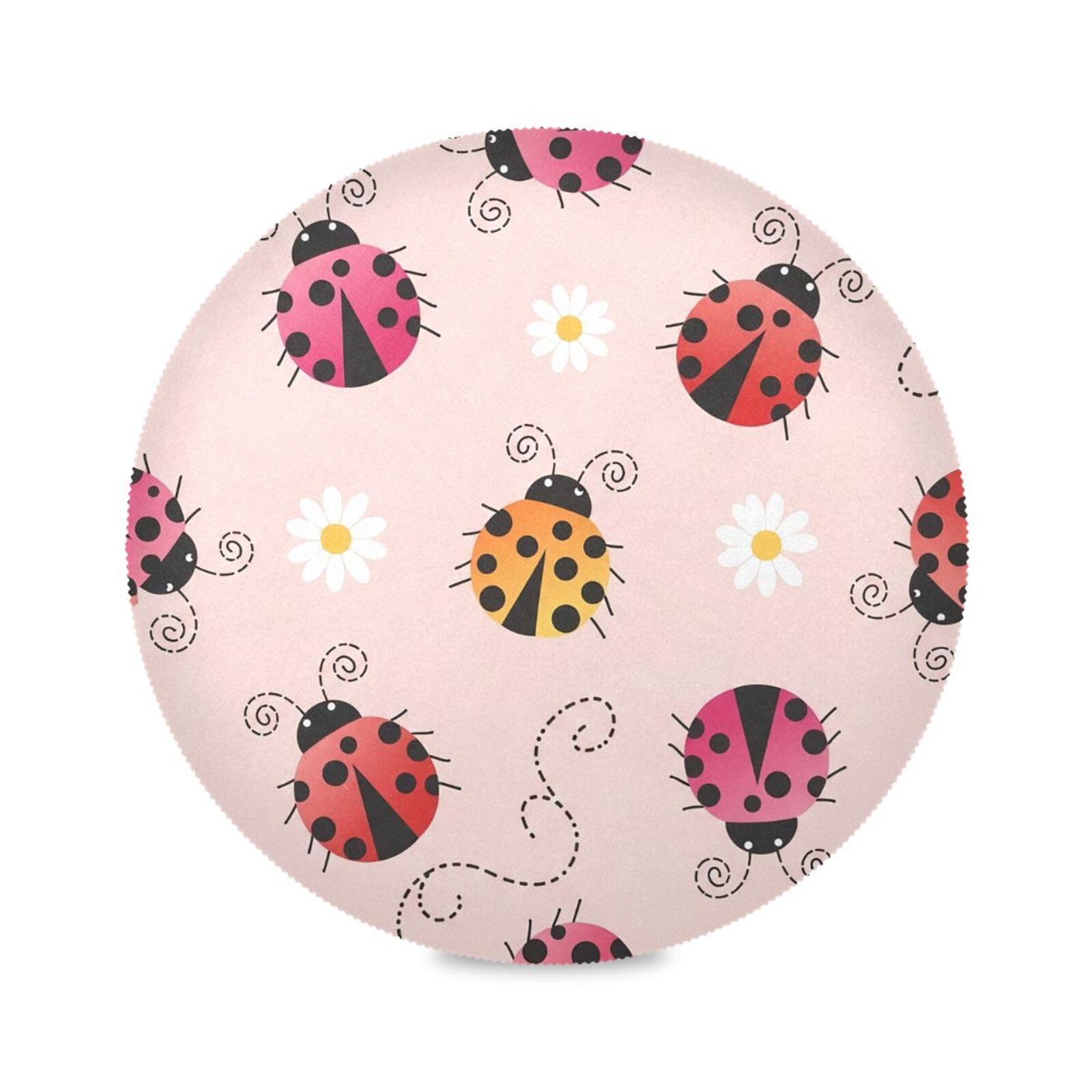 Cgiub 39x39 cm Round Placemats Set of 4 Ladybugs Daisy Heat Resistant Non-Slip Place Mats Washable Decorative Table Mats for Kitchen Dining Table Holiday Party