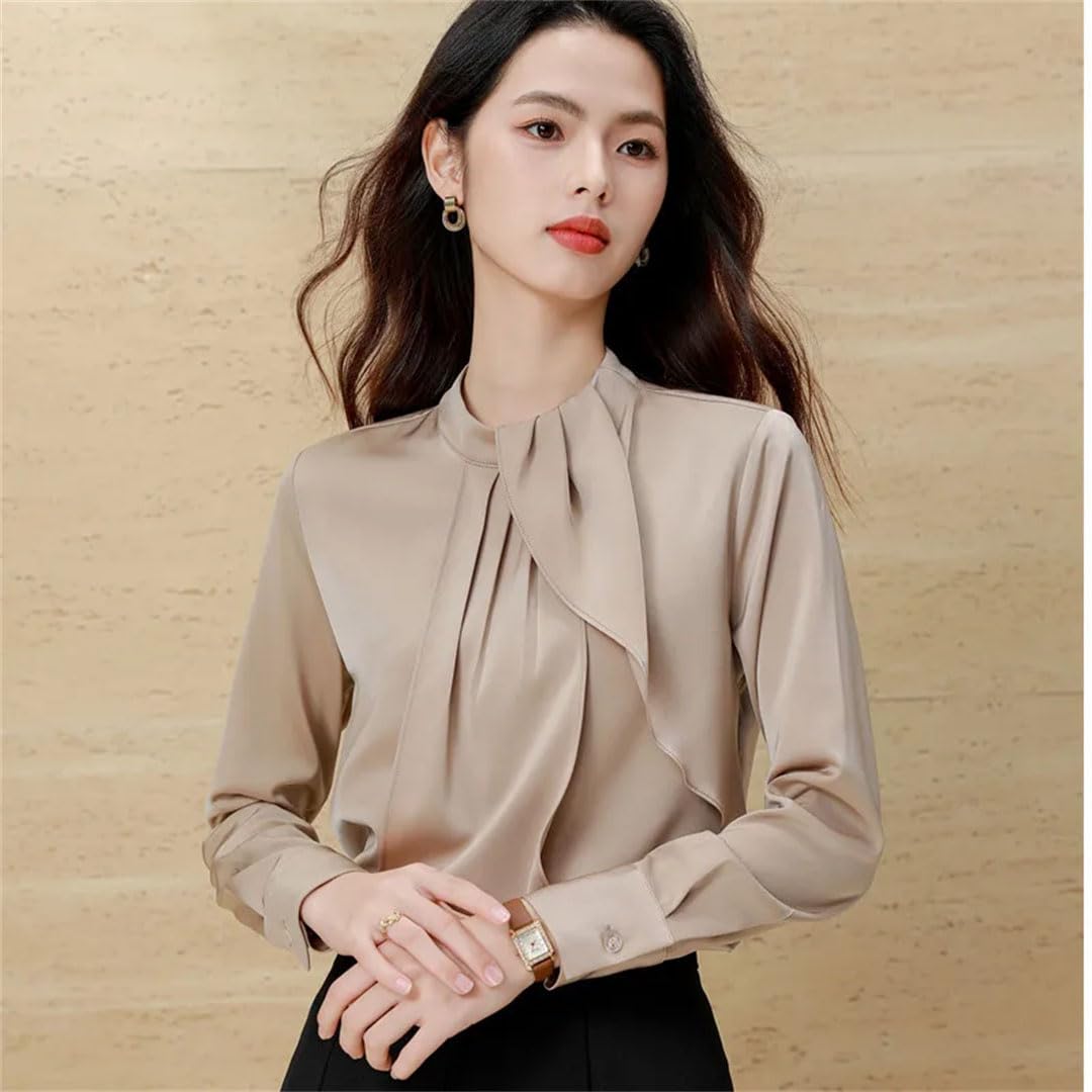 Camicia da donna con volant elegante temperamento manica lunga chiffon camicette ufficio signore lavoro top