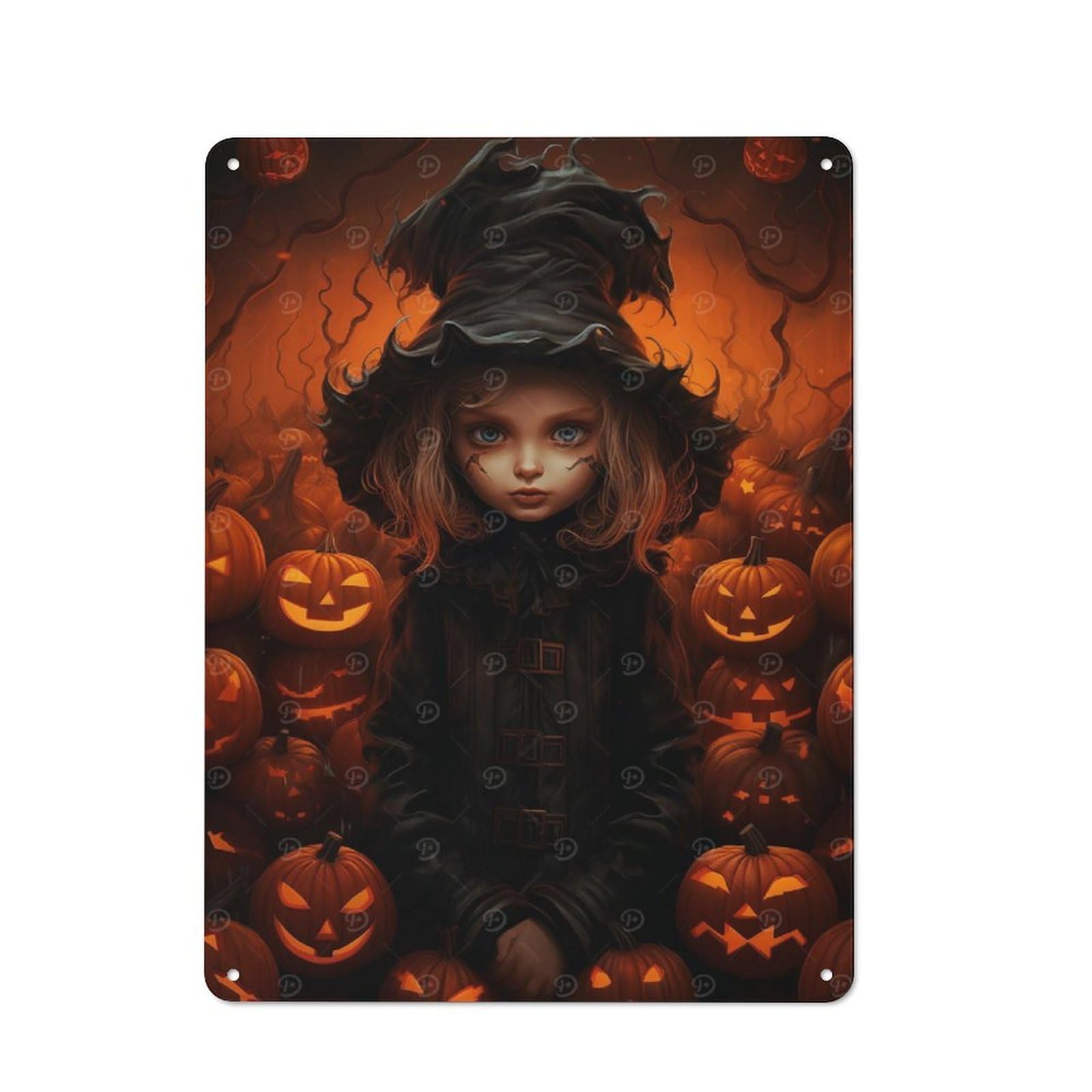 Junmoney Halloween Witch With Pumpkins Metal Plaque 40X30cm With For Garage Wall, Retro Decor, Housewarming Present For People Styling Garage