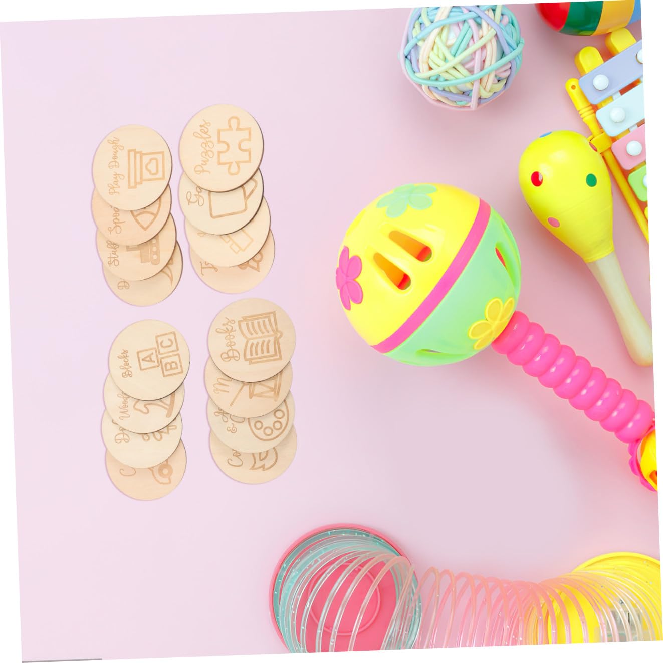 Toddmomy 32 Pcs Nouveaux Disques Cercle Artisanat Motifs Ornement Étiquettes Jouet Maison Organisateur Cercles Étiquettes Bois Décor Paniers Garde-Manger Ornement Maman Artisanat