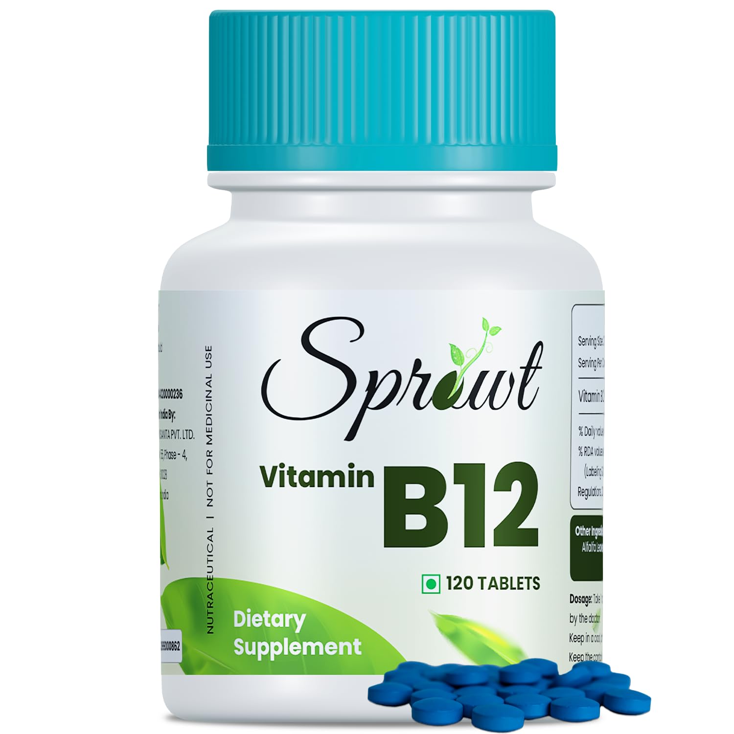 Sprowt Plant Based Vitamin B12 Supplements | Methylcobalamin (90%) - Good For Digestion And Nerve Health | 120 Tablet | Pack of 1