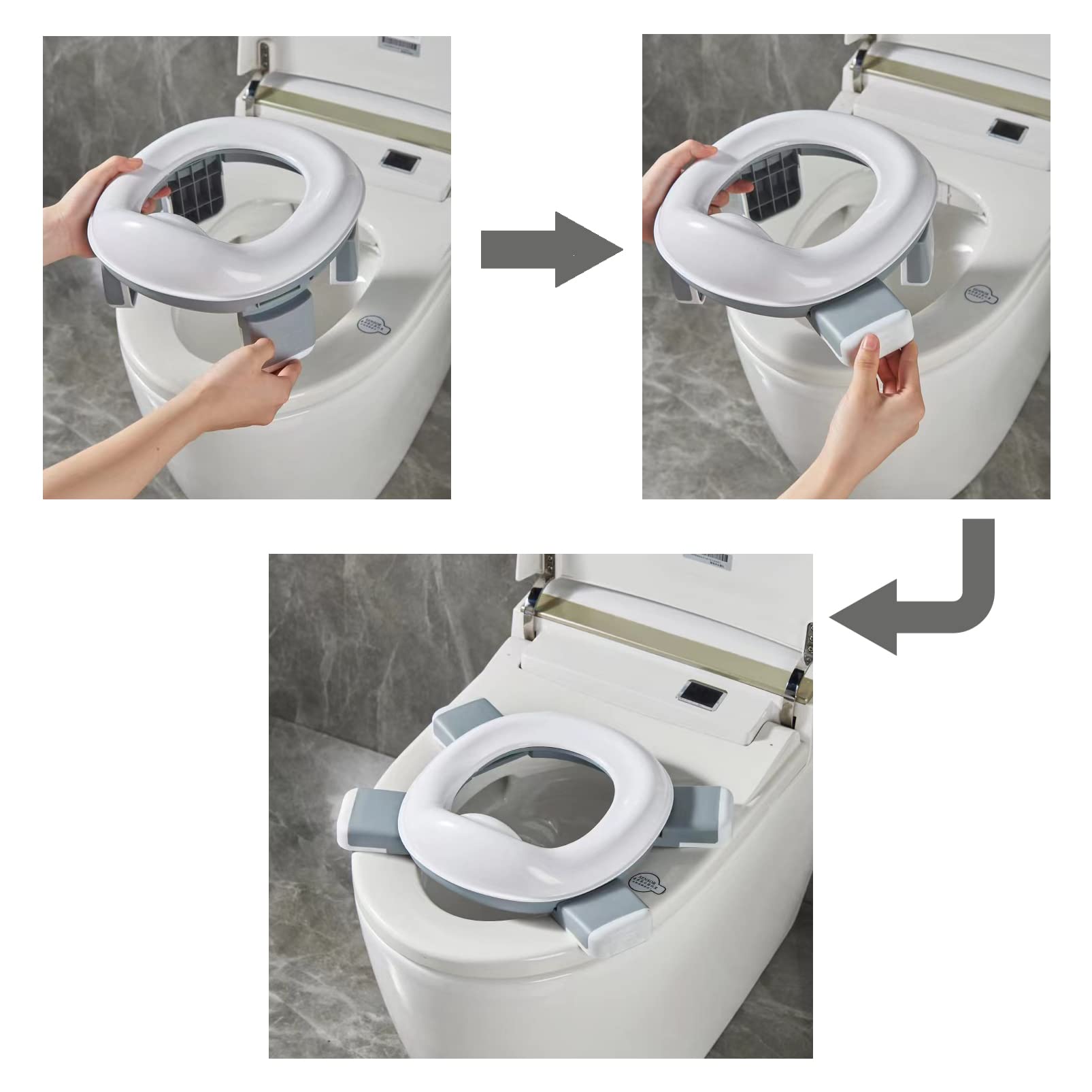 PandaEar Siège de toilettes pliant portable pour l'apprentissage de la propreté des tout-petits en voyage avec sac de voyage et sac de rangement (Gris)