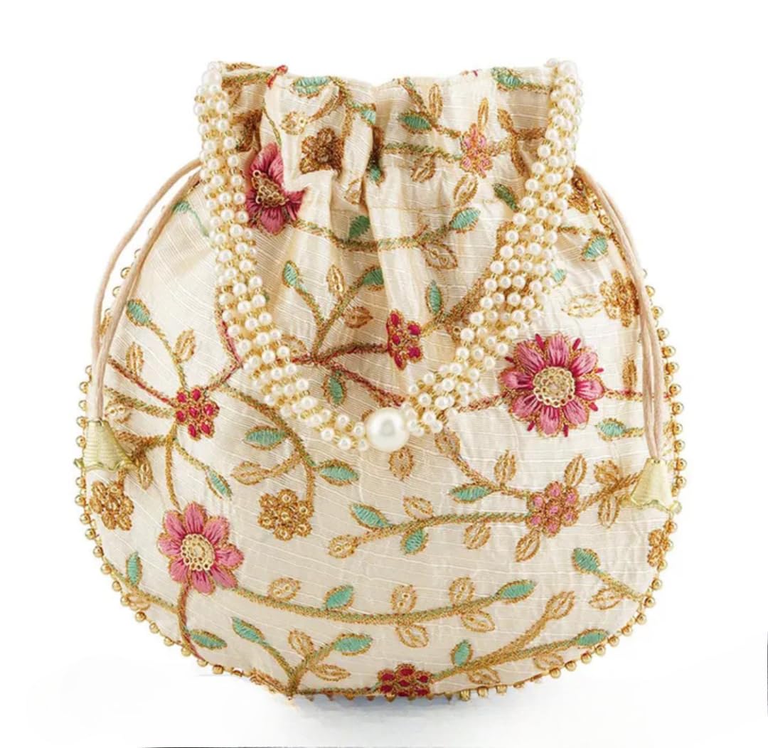 Rajasthani Style Royal Silk Batwa Bag Combo | White Sherwani Theme Potli Wristlet Clutch | Handmade Traditional Pouch for Wedding & Festival (Pack of 1)-image-36