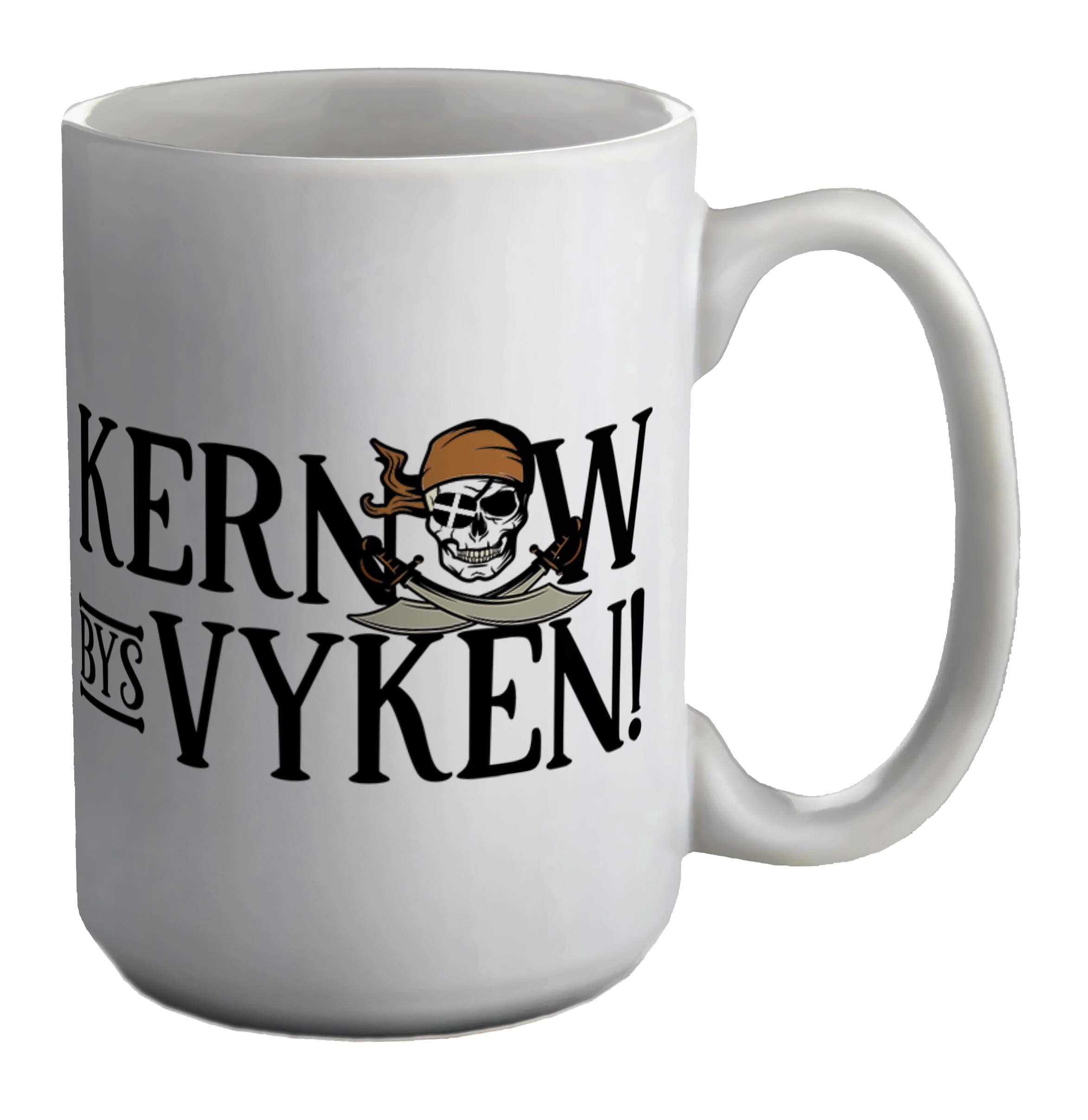 Shopagift Kernow Bys Vyken Mug Cornwall Forever Pirate White 15oz Large Gift Cup