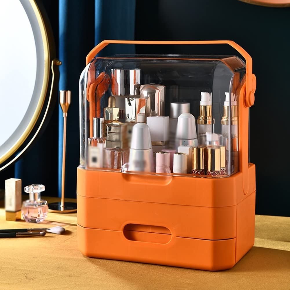 Scatola portaoggetti cosmetica per Organizer per Trucco con Coperchio Trasparente e Maniglia Portatile, Ideale per comò da Camera da Letto da appoggio del Bagno (Color : B)