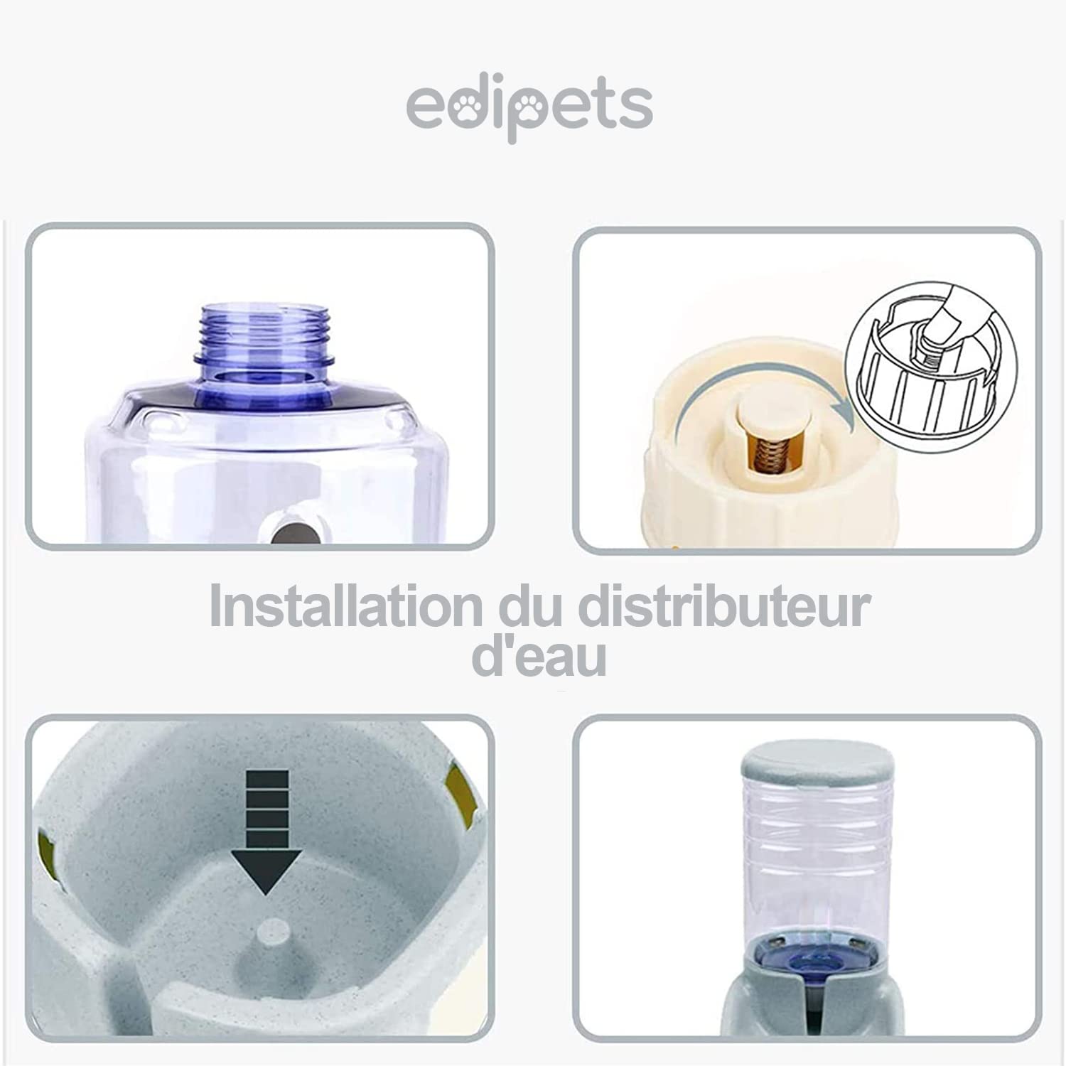 Edipets, Distributeur Croquettes Chat, Chien, Automatique, 2 Unités, 3.8 L, Gamelle à Nourriture et à Eau pour Animaux de Compagnie (Gris)