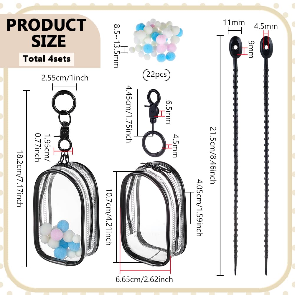 FINGERINSPIRE 4PCS Clear Figures Display Bag 10.7x6.6x4cm Black Portable Figures Storage Bag with Keychain Plastic PVC Display Case with Small Balls Single Zipper Closure Collectible Case - Image 2