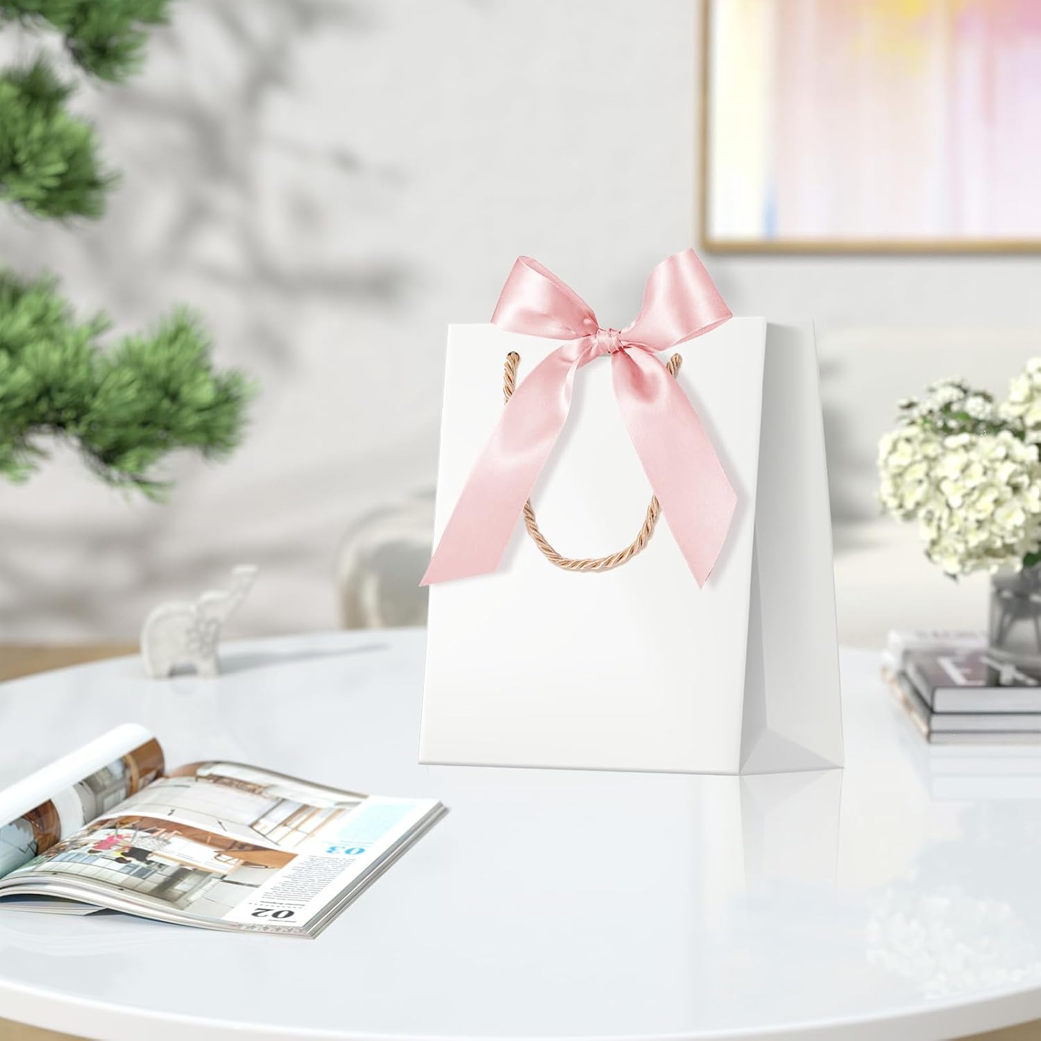Dxmimer 6Pcs White Gift Bags With Handles, 8x5x10 Inches Gift Bags with Bow Christmas Bags for Wedding Shopping Party Birthday Business (Pink) image 4