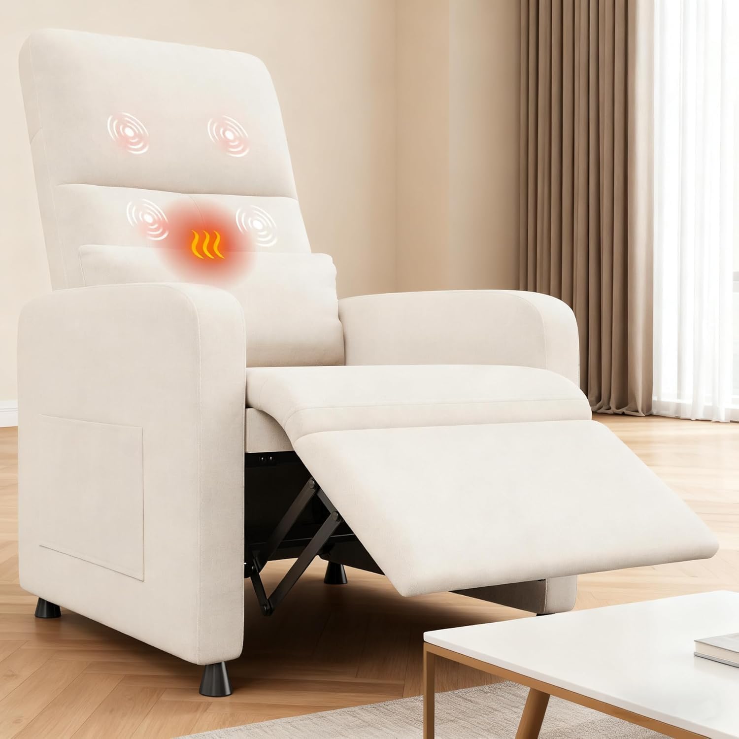 Sillón Reclinable Eléctrico, Sillon Masaje Relax con 6 Puntos, Sillon Relax Ajustables 90°-165°, con Calor Lumbar y Masaje Vibración, Motor Silencioso, Reposapiés, Bolsillos, Puerto USB, Bianco