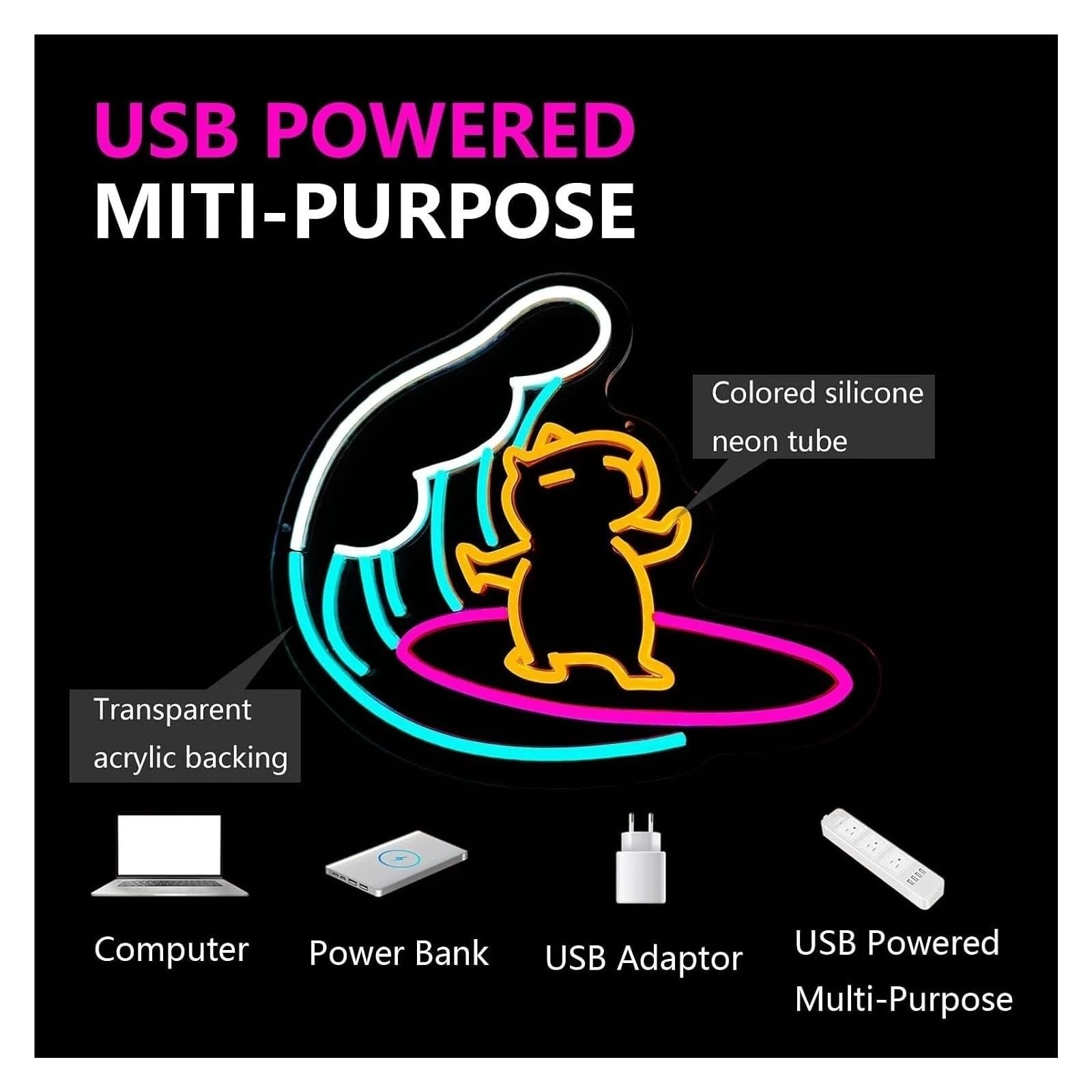 Insegna al Neon Insegna Al Neon Del LED Surf Gatto Sulla Tavola Da