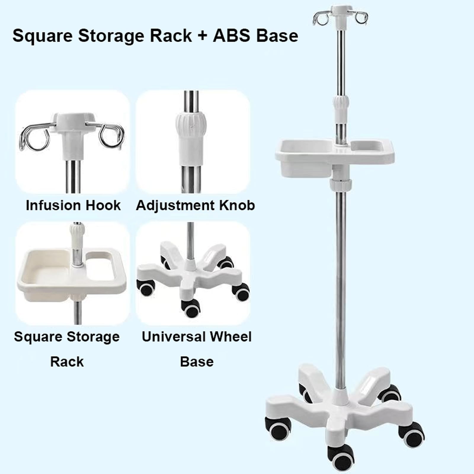 UPJAKS Asta portaflebo con 5 Ruote Supporto per infusione Medica con Vassoio/bracciolo Supporto per flebo in Acciaio Inossidabile Supporto per Sacca portaflebo Regolabile in Altezza