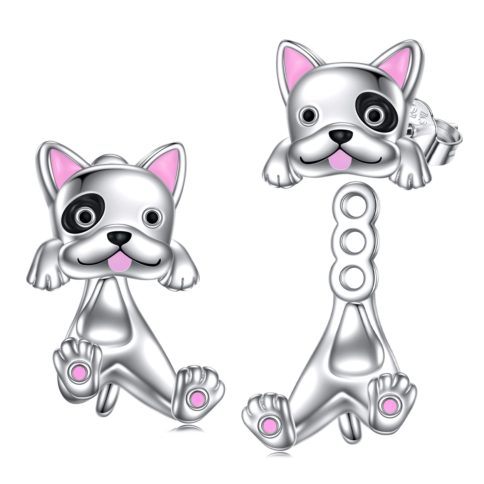 VONALA 925 Sterling Silver Black Cat Dog Hippo Snake Frog French Bulldog Bunny Cow Monkey Penguin Panda Pig Koala Fox Axolotl Stud Earrings for Women Hypoallergenic Gifts Birthday