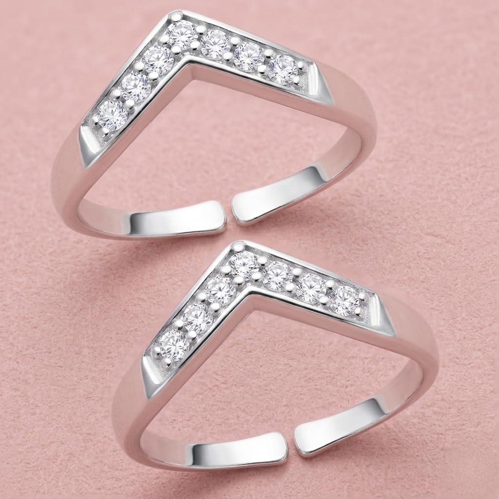 Parnika 925 Sterling Silver Toe Rings for Women | Adjustable Chandi Bichiya with CZ | Pure 92.5 Sterling Silver Leg Finger Rings | Everyday Wear | Certificate of Authenticity (Wave) 2