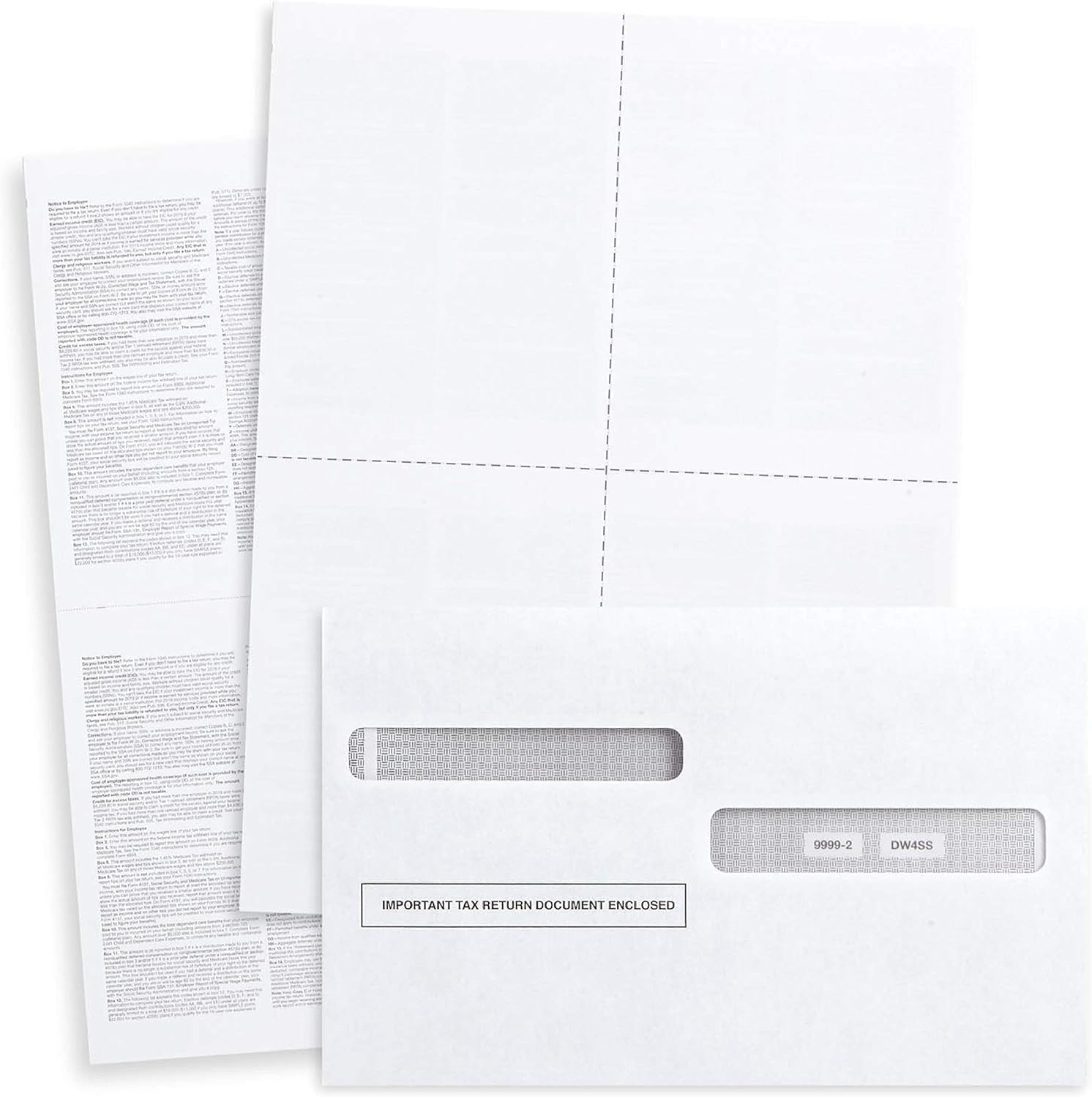100 W2 Forms 2025 with Envelopes, Blank W2 4 UP Tax Forms, Compatible with QuickBooks, Sage and other programs, Ideal for E-Filing, Laser or Inkjet Printers, 100 Sheets and 100 Self Seal Envelopes