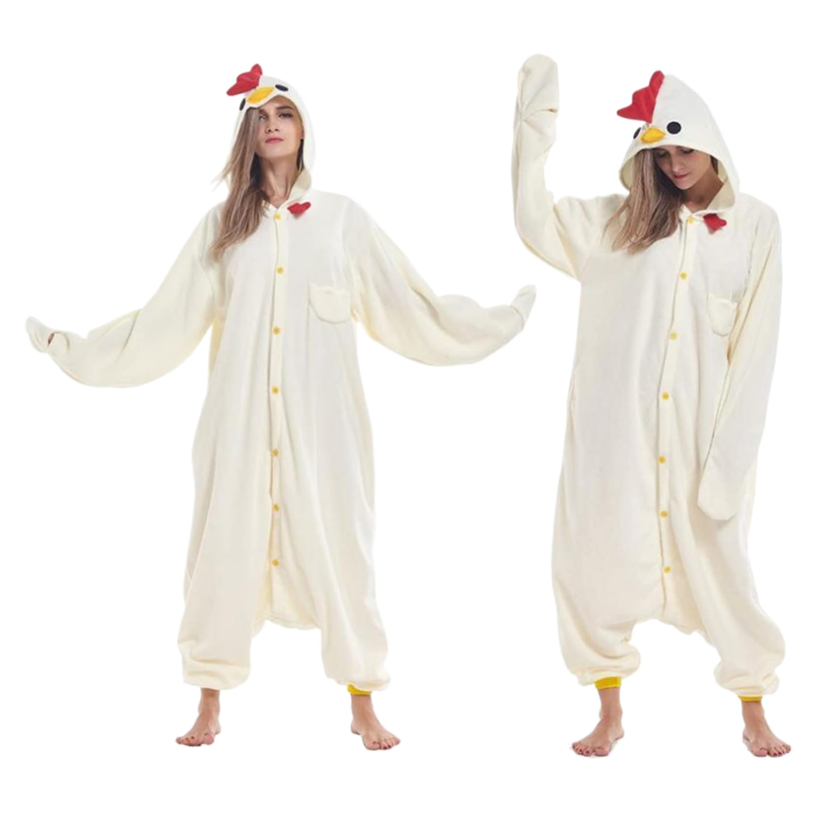 Disfraces de Halloween Cosplay Pollo Mono Polar Polar Disfraz de Pollo Disfraz de Animal Unisex Pijamas de una Pieza Cosplay Dibujos Animados Halloween Navidad Ropa de Dormir para Adultos.