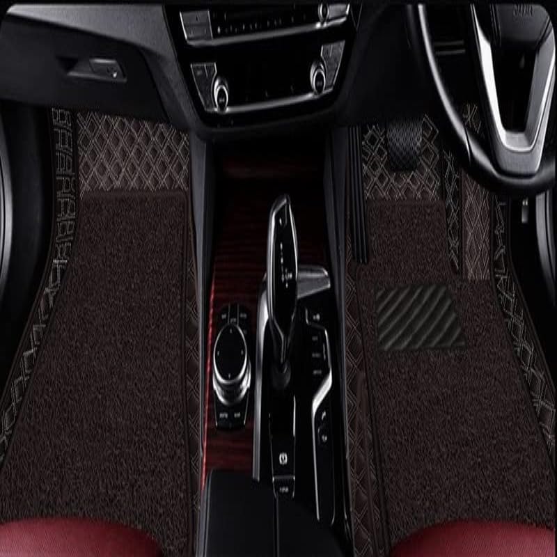 Image of NCEHEAL 7D Compatible with Tata Altroz Custom Fitted Faux Leather 7D Antiskid Car Floor Mats - Coffee with Beige Thread