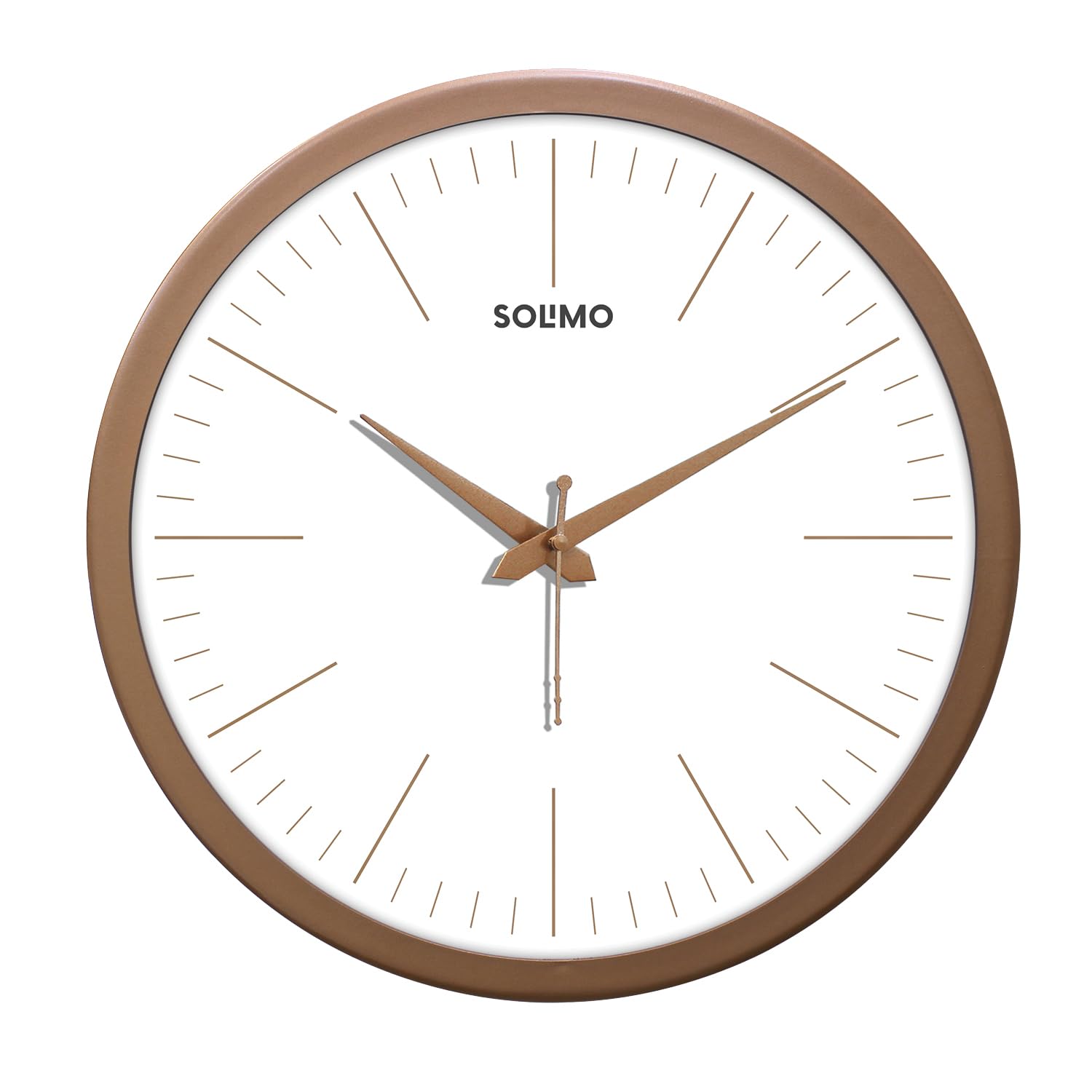Amazon Brand - Solimo Elegant Metallic Analog Wall Clock, Silent Sweep, Slim Line Time Indicator (12 Inches, Copper Frame)