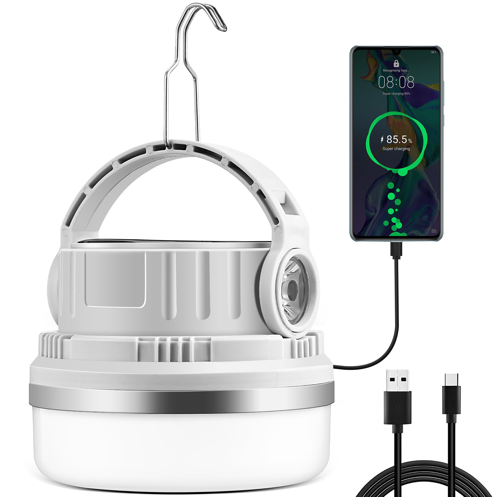 Camping Light, Cozify Rechargeable & Solar Camping Lantern with 6 Light Modes, Power Bank, Hook, Portable Camping Lantern LED Outdoor Light Waterproof Tent Light for Camping Fishing Hiking Emergency