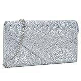 Dasein Women Glitter Evening Bags Formal Clutches Wedding Purses Party Dressy Clutch Purse Cocktail Prom Handbags (Silver)