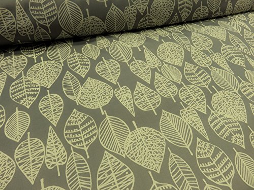 ナイロンオックス 北欧風リーフ グレー 生地 布地 プリント生地 防水 雨具