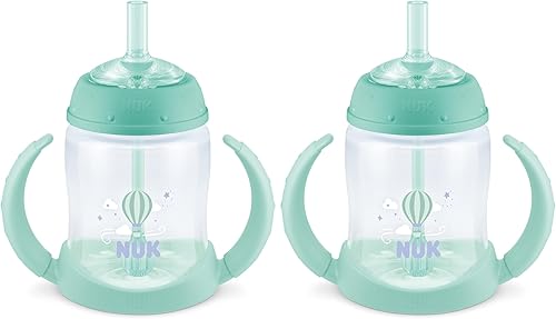 NUK Learner - Vaso con pajilla, 5 onzas, paquete de 2 unidades, vaso para beber fácilmente para niños pequeños, adecuado para niños de 8 meses en