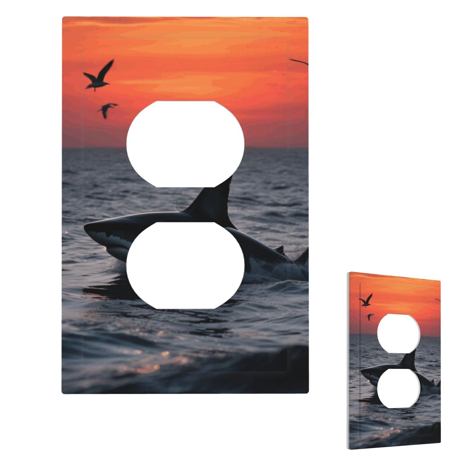 Fekiloot Duplex Sneaking Shark Wall Plate Cover Modern Decorative 1 Gang Light Switch Cover Unbreakable Receptacle Outlet Covers For Living Room Bedroom Home Decor