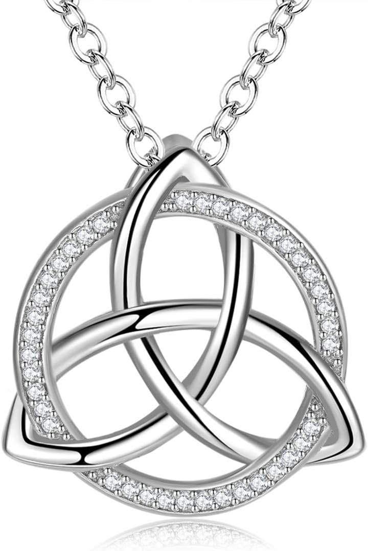 INFUSEUINFUSEU Sterling Silver Celtic Witches Knot Necklaces for Women Girls, Irish Witch Jewelry Love Protection Gifts for Her, 18 Inch Chain