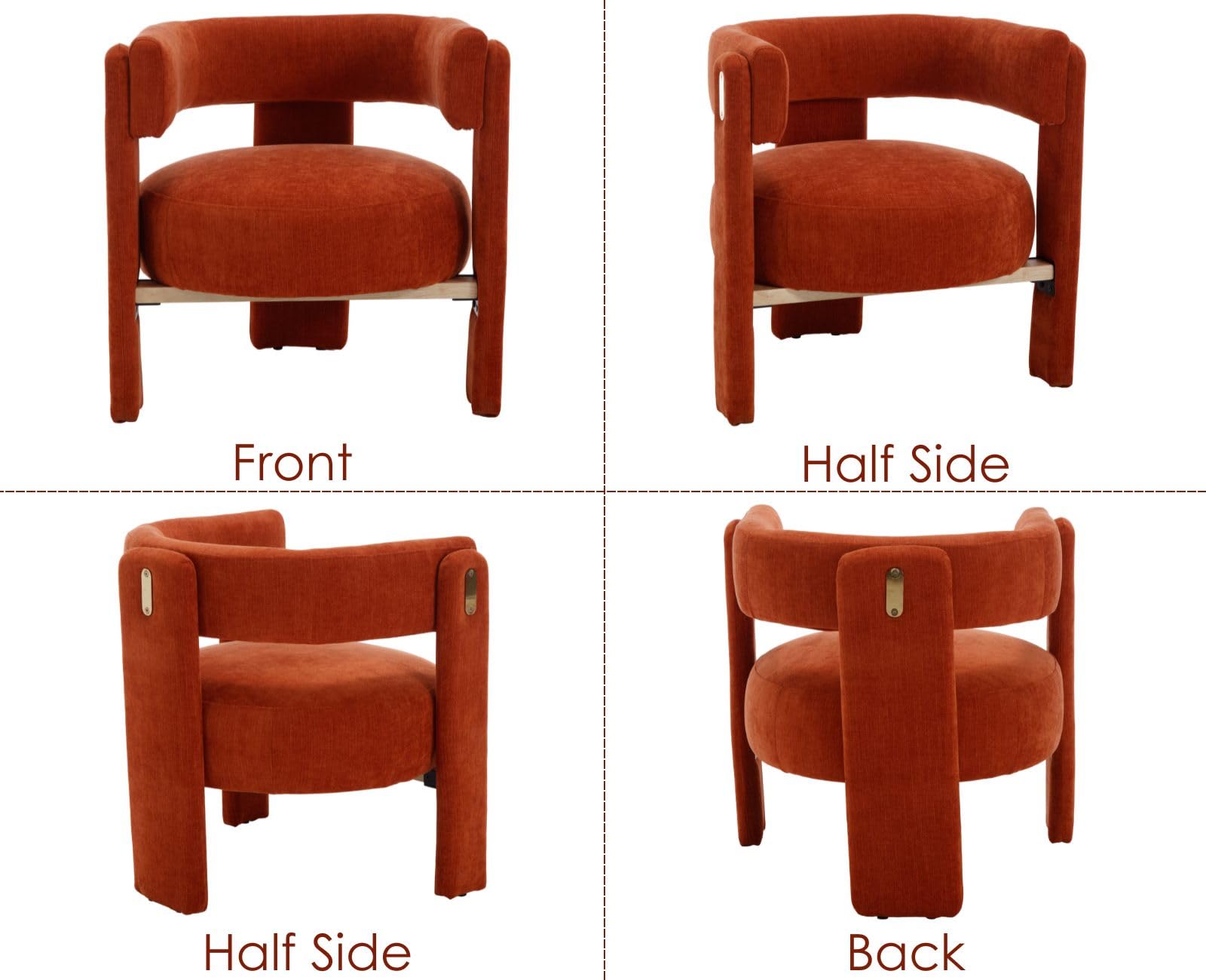 Ya-Home Fauteuil Salon en Bois Fauteuils Confortable avec Coussins Epais Fauteuil en Chenille pour Chambre/Salon, Orange