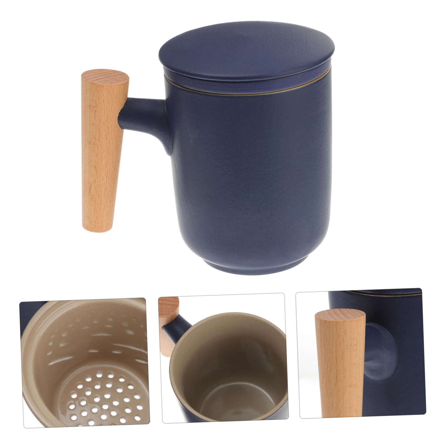 Tasse à Thé Étanche en Céramique Délicate Infuseur et Poignée en Bois Séparation Eau et Thé, Portable et Pratique pour Bureau
