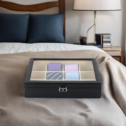 Miniatura 6 de Estuche para 12 corbatas cinturones y accesorios para hombre caja de almacenamiento de fibra de carbono negra para el Día del Padre Fibra de carbono