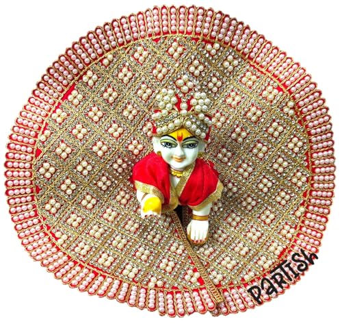 Image of Partish Laddu Gopal Heavy Poshak with Pagdi (Size 4) l Ladoo Gopal Dress l Bal Gopal l Kanha Ji Thakur Ji Dress(Red,L)
