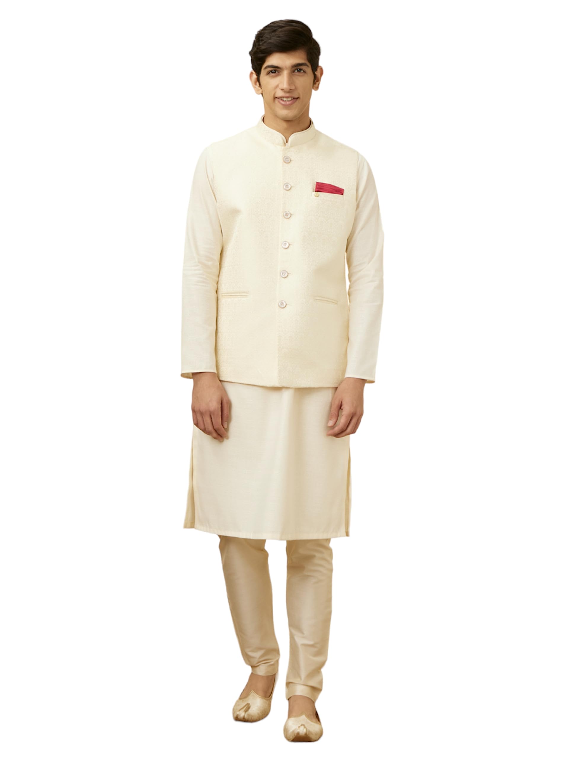 manyavar Men's Rayon Blend Textured Nehru Jacket (1pc)-picture-27