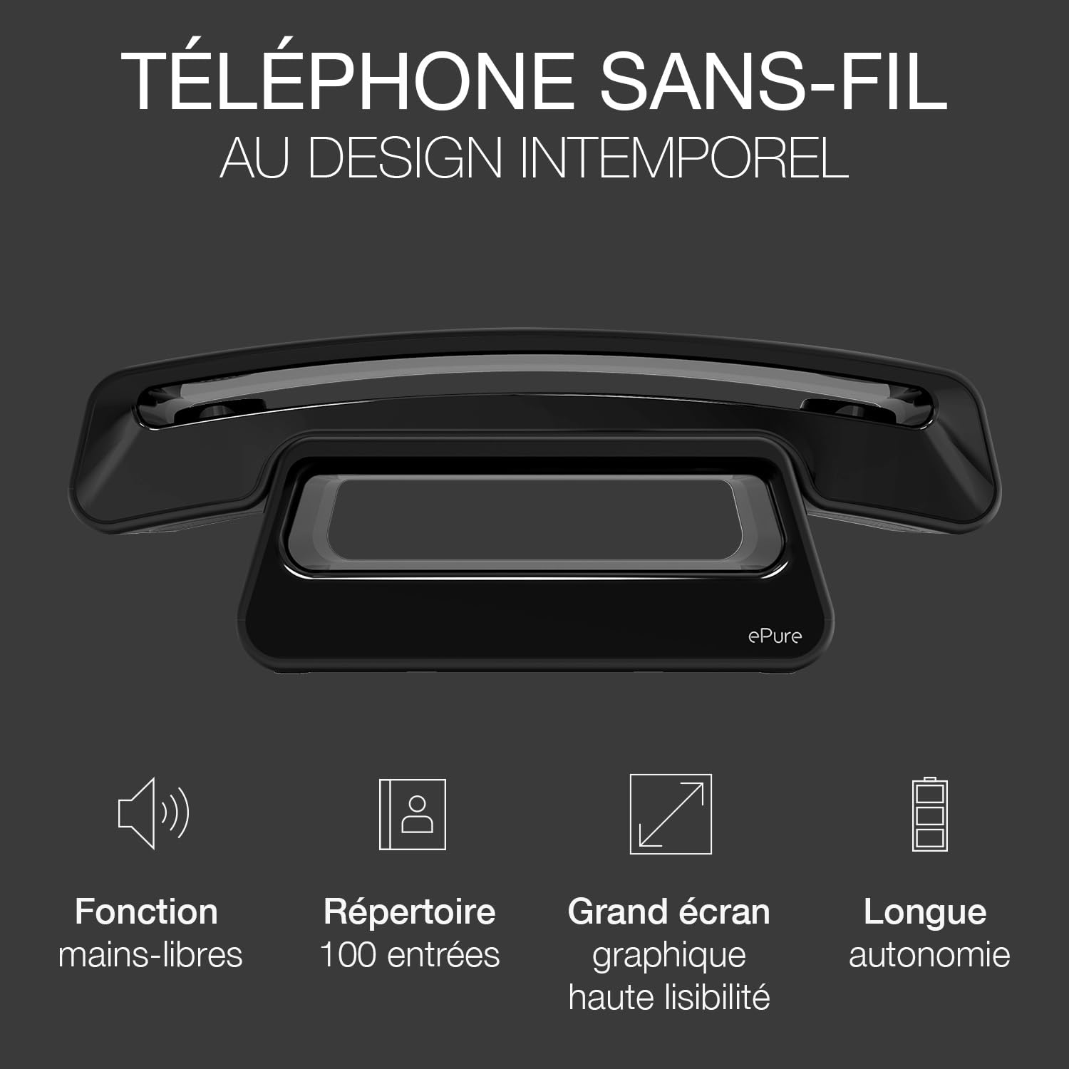 ALCATEL Epure Iconic bezprzewodowy telefon stacjonarny DECT – styl vintage – duży wyświetlacz graficzny o wysokiej rozdzielczości – funkcja głośnomówiąca – funkcja blokowania połączeń – czarny