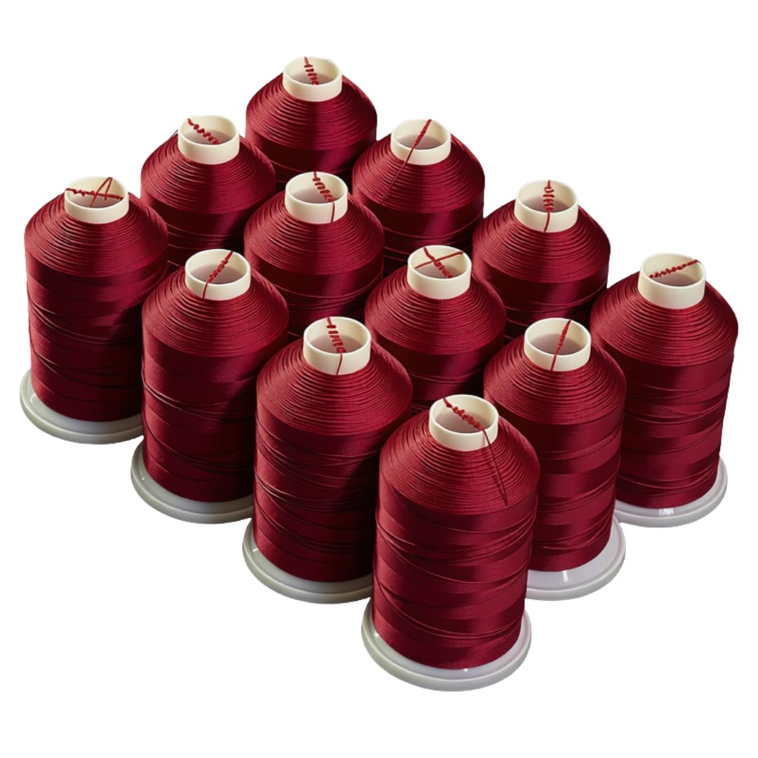 Rangohit Trilobal Polyester Embroidery Machine Thread Cones, 12 Pack (Red) | High-tensile strength prevents snapping and fraying while delivering a brilliant, fade-resistant silk-like sheen-image-47