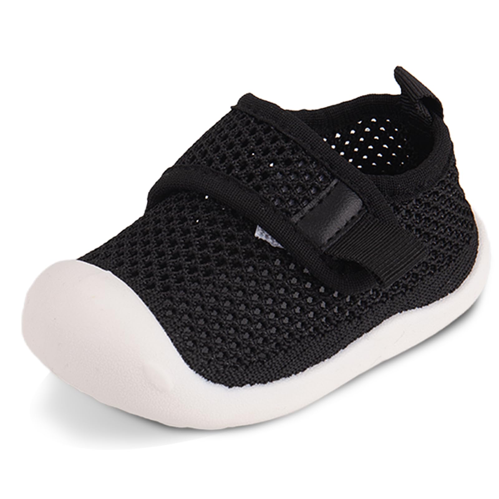 Charrost Baby Boys&Girls First Walking Shoes 0-6 Months Black Barefoot Wide Toddler Slip on Soft Shoes Hook and Loop Flexible Size 3 indooer Outdoor Summer Beach Sandals