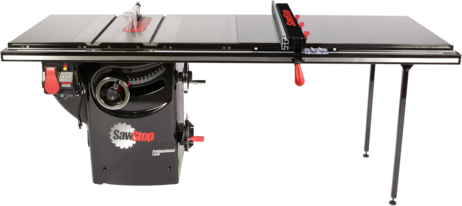Professional 1.75HP Cabinet Saw with 52” Professional T-Glide Advance Rip Fence, Rails & Extension Table