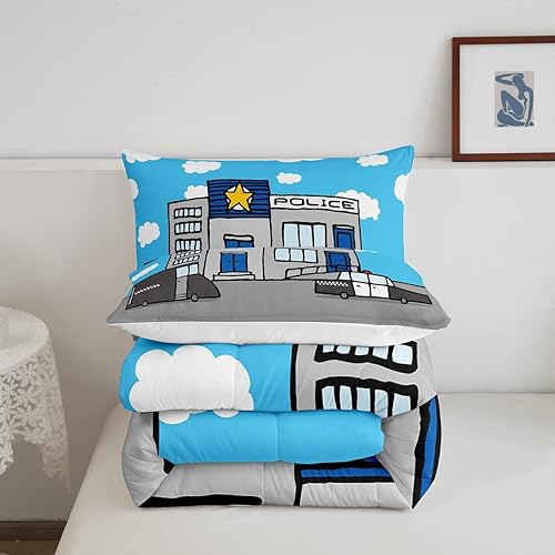 Miniatura 5 de Erosebridal Juego de edredón de coche de policía, ropa de cama para niños y adolescentes, ropa de cama para niños, diseño de automóvil de dibujos